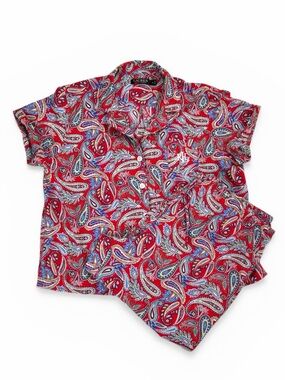 LAUREN Ralph Lauren Red Paisley Short-Sleeve Capri Pajama Set XL